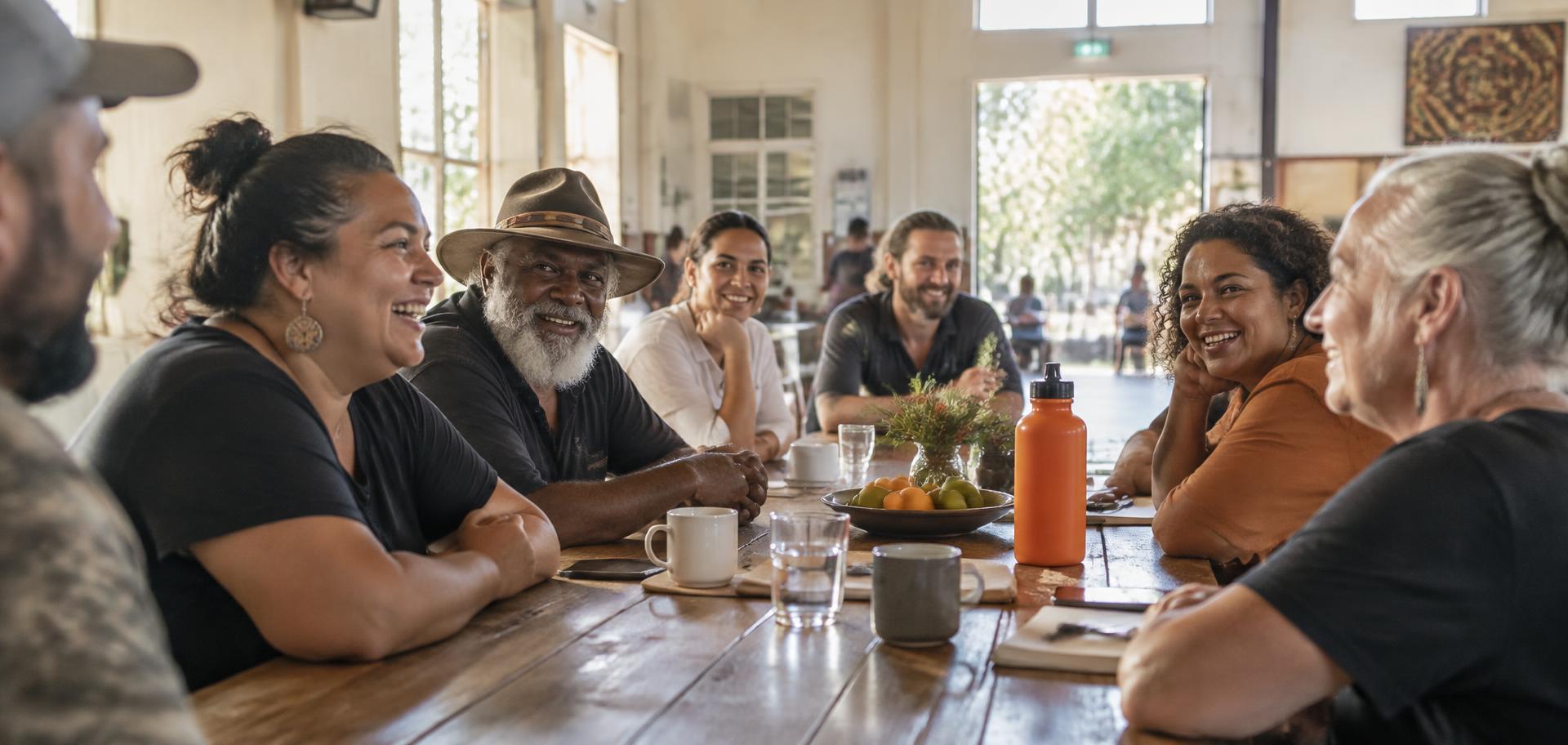 People sharing conversation around a table